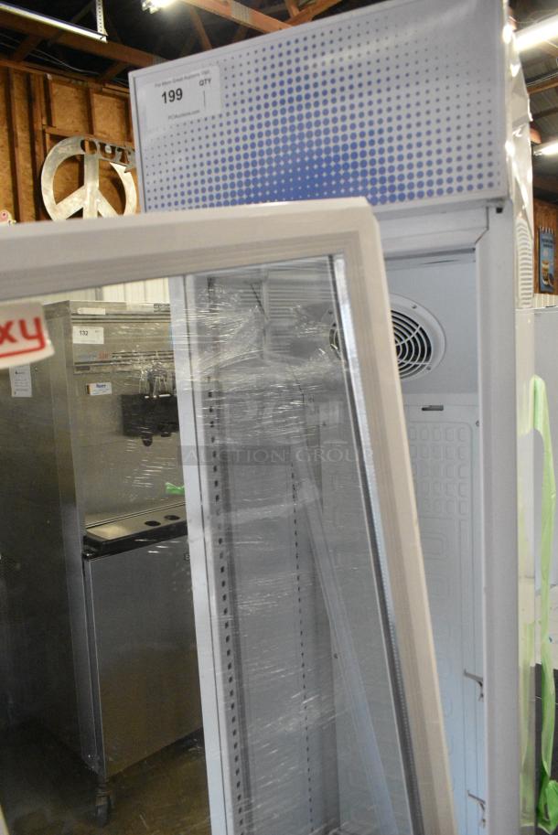 BRAND NEW SCRATCH AND DENT! Galaxy 177GDN5RBW Metal Commercial Single Door Reach In Cooler Merchandiser with Red, White, and Blue LED Lighting. 110-120 Volts, 1 Phase. Tested and Working! - Image 6 of 8