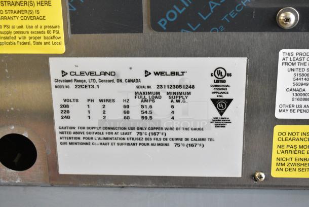 2 BRAND NEW SCRATCH AND DENT! 2023 Cleveland 22CET3.1 Stainless Steel Commercial Electric Powered Single Deck Steam Cabinet on Equipment Stand. 208/220-240 Volts, 1 Phase. 2 Times Your Bid! - Image 13 of 13