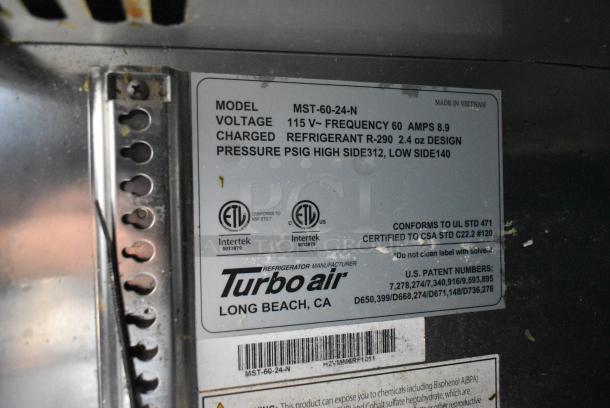 Turbo Air MST-60-24-N Stainless Steel Commercial Sandwich Salad Prep Table Bain Marie Mega Top on Commercial Casters. 115 Volts, 1 Phase. Tested and Powers On But Does Not Get Cold - Image 10 of 10