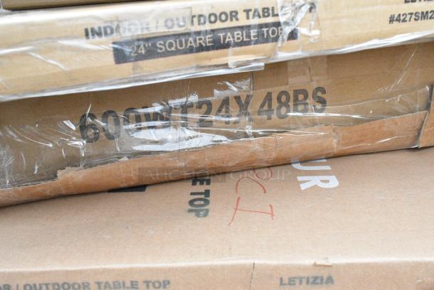 19 BRAND NEW! Boxes Including 384YCZ32RND Lancaster Table & Seating 32" Round Granite White Heavy-Duty Blow Molded Standard Height Plastic Folding Table, 522SG3048 Steelton 30" x 48" 18-Gauge Stainless Steel Equipment Stand with Undershelf and Galvanized Legs, 600ES3048G Regency 30" x 48" 16-Gauge Stainless Steel  Equipment Stand with Galvanized Undershelf, 3 Box 427SM2424LE Lancaster Table & Seating Excalibur 24" x 24" Square Table Top with Smooth Letizia Finish, 600WT24X48BS Regency 24" x 48" 16-Gauge 304 Stainless Steel Commercial Open Base Work Table with 4" Backsplash, 600TSB3060S Regency 30" x 60" 16-Gauge Stainless Steel Commercial Work Table with 4" Backsplash and Undershelf, 500L43400WM 43/400 White Metal Lid with Plastisol Liner - 3200/Case 500L43400WM. 19 Times Your Bid! May Be Missing Pieces - Image 7 of 14