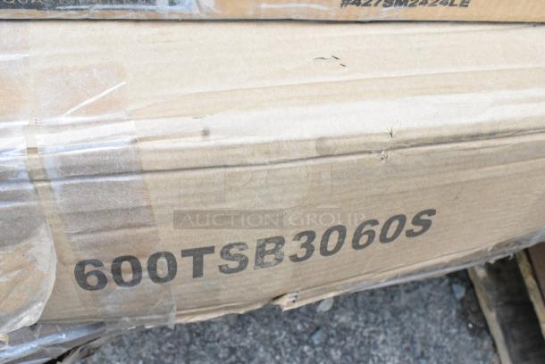 19 BRAND NEW! Boxes Including 384YCZ32RND Lancaster Table & Seating 32" Round Granite White Heavy-Duty Blow Molded Standard Height Plastic Folding Table, 522SG3048 Steelton 30" x 48" 18-Gauge Stainless Steel Equipment Stand with Undershelf and Galvanized Legs, 600ES3048G Regency 30" x 48" 16-Gauge Stainless Steel  Equipment Stand with Galvanized Undershelf, 3 Box 427SM2424LE Lancaster Table & Seating Excalibur 24" x 24" Square Table Top with Smooth Letizia Finish, 600WT24X48BS Regency 24" x 48" 16-Gauge 304 Stainless Steel Commercial Open Base Work Table with 4" Backsplash, 600TSB3060S Regency 30" x 60" 16-Gauge Stainless Steel Commercial Work Table with 4" Backsplash and Undershelf, 500L43400WM 43/400 White Metal Lid with Plastisol Liner - 3200/Case 500L43400WM. 19 Times Your Bid! May Be Missing Pieces - Image 9 of 14