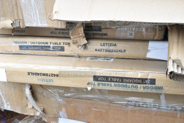19 BRAND NEW! Boxes Including 384YCZ32RND Lancaster Table & Seating 32" Round Granite White Heavy-Duty Blow Molded Standard Height Plastic Folding Table, 522SG3048 Steelton 30" x 48" 18-Gauge Stainless Steel Equipment Stand with Undershelf and Galvanized Legs, 600ES3048G Regency 30" x 48" 16-Gauge Stainless Steel  Equipment Stand with Galvanized Undershelf, 3 Box 427SM2424LE Lancaster Table & Seating Excalibur 24" x 24" Square Table Top with Smooth Letizia Finish, 600WT24X48BS Regency 24" x 48" 16-Gauge 304 Stainless Steel Commercial Open Base Work Table with 4" Backsplash, 600TSB3060S Regency 30" x 60" 16-Gauge Stainless Steel Commercial Work Table with 4" Backsplash and Undershelf, 500L43400WM 43/400 White Metal Lid with Plastisol Liner - 3200/Case 500L43400WM. 19 Times Your Bid! May Be Missing Pieces - Image 11 of 14
