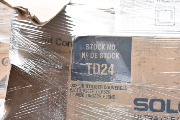 25 BRAND NEW! Boxes Including 130WBKFORKH Choice Black Heavy Weight Wrapped Polystyrene Plastic Fork - 1000/Case, 500MFTN Lavex Natural Brown Kraft M-Fold (Multifold) Towel - 4000/Case, 394365L Noble Products Powder-Free Disposable Clear Vinyl Gloves for Foodservice - Large - 1000/Case, 612FHL1230 Choice Foil Steam Table Pan Lid - Half Size - 100/Case, 500TW14 Choice 14 oz. Translucent Thin Wall Plastic Cold Cup - 1000/Case, Solo Ultra Clear™ TD24 24 oz. Customizable Clear PET Plastic Cold Cup - 600/Case, 347SPBD8WHSV Visions 8" Square White Plastic Plate with Silver Bands - 120/Case, 129MCR50B Choice 43 oz. Black Round Microwavable Heavy Weight Container with Lid 9" - 150/Case. 25 Times Your Bid! May Be Missing Pieces - Image 14 of 18