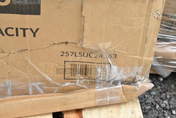 6 BRAND NEW! Boxes Including 522UIB1836 Steelton 18" x 36" Underbar Ice Bin with Bottle Holders - 119 lb., 600DI12012 Regency 20" x 16" x 12" 16-Gauge Stainless Steel One Compartment Drop-In Sink, 109CARTBLGBK Choice Black Utility / Bussing Cart with Three Shelves - 42" x 20", 522CS12424 Steelton Sink, 257LSUC24363 Lavex 36" x 24" x 35" Three Tray Shelf Steel Utility Cart - Fully Welded. 6 Times Your Bid! May Be Missing Pieces - Image 8 of 8