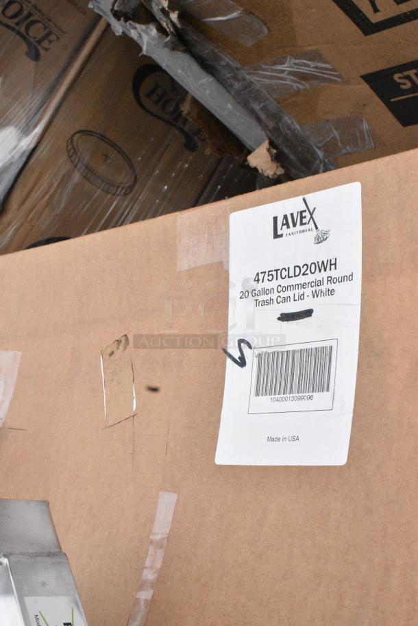 15 BRAND NEW! Boxes Including 600MBR48 Regency 48" Stainless Steel Mop / Broom Rack with 5 Holders, 475TCLD55GN Lavex 55 Gallon Green Round Commercial Trash Can Lid, 550340Q Anchor Hocking 340Q 11 1/4" Glass Canton Cake Dome, 600DUN202412 Regency 24" x 20" x 12" Aluminum Dunnage Rack - 1,500 lb. Capacity, Lavex 475TCLD20WH Lavex 20 Gallon White Round Commercial Trash Can Lid, 21810551H Cato 10551-H Chief Red Surface-Mounted Fire Extinguisher Cabinet with Hammer Attachment for 5 lb. Fire Extinguishers. 15 Times Your Bid! May Be Missing Pieces - Image 8 of 10