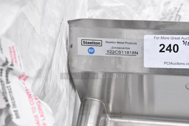 BRAND NEW SCRATCH AND DENT! Steelton 522CS11818N 23 1/2" 18-Gauge Stainless Steel One Compartment Commercial Sink without Drainboard - 18" x 18" x 12" Bowl. No Legs. - Image 5 of 5