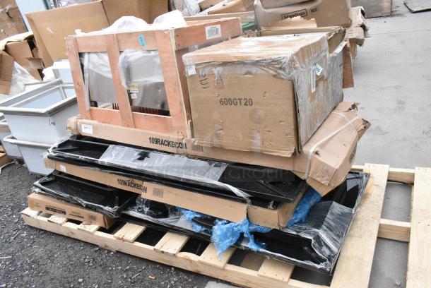 7 BRAND NEW SCRATCH AND DENT! Items Including Two 109RACKECON Steelton 20 Pan End Load Bun / Sheet Pan Rack - Unassembled, 600GT20 Regency 40 lb. 20 GPM Grease Trap with 3" Non-Threaded Connections, 3492430BBESP Lancaster Table & Seating 24" x 30" Wood Butcher Block Table Top with Espresso Finish, 600IB1836CP Regency 18" x 36" Underbar Ice Bin with 7 Circuit Post-Mix Cold Plate and Bottle Holders - 79 lb. 7 Times Your Bid! - Image 2 of 8