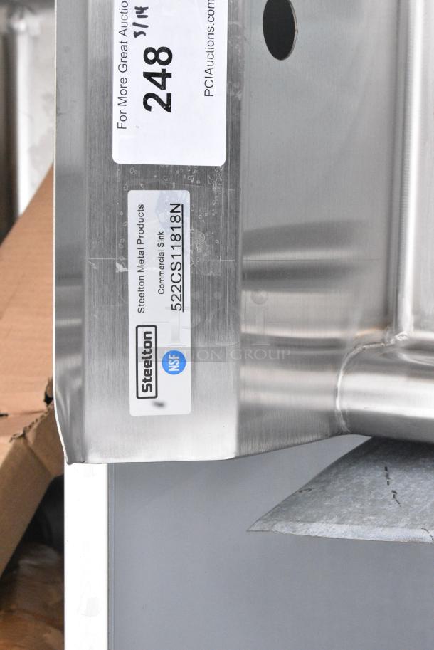 BRAND NEW SCRATCH AND DENT! Steelton 522CS11818N Steelton 23 1/2" 18-Gauge Stainless Steel One Compartment Commercial Sink without Drainboard - 18" x 18" x 12" Bowl. - Image 5 of 5