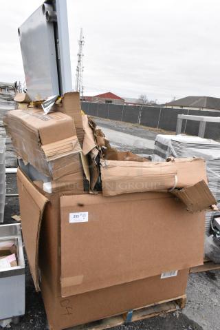6 BRAND NEW SCRATCH AND DENT! Items Including 600TB2448G Regency 24" x 48" 18-Gauge 304 Stainless Steel Commercial Work Table with 4" Backsplash and Galvanized Undershelf, 600TB2460S Table. 6 Times Your Bid! May Be Missing Pieces.