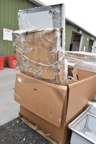 6 BRAND NEW SCRATCH AND DENT! Items Including 522ETSG30482 30" x 48" 18 Gauge 430 Stainless Steel Work Table with Undershelf and 2" Rear Upturn, 109CARTBLGBK Choice Black Utility / Bussing Cart with Three Shelves - 42" x 20", 600TA2448S Regency 24" x 48" All 18-Gauge 430 Stainless Steel Commercial Work Table with Undershelf, 460EC1224 Regency 12" x 24" NSF Chrome Wire Shelf. 6 Times Your Bid! May Be Missing Pieces.