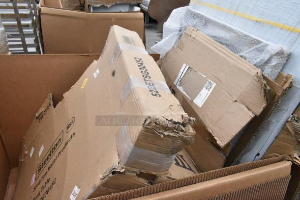 6 BRAND NEW SCRATCH AND DENT! Items Including 522ETSG30482 30" x 48" 18 Gauge 430 Stainless Steel Work Table with Undershelf and 2" Rear Upturn, 109CARTBLGBK Choice Black Utility / Bussing Cart with Three Shelves - 42" x 20", 600TA2448S Regency 24" x 48" All 18-Gauge 430 Stainless Steel Commercial Work Table with Undershelf, 460EC1224 Regency 12" x 24" NSF Chrome Wire Shelf. 6 Times Your Bid! May Be Missing Pieces. - Image 2 of 7