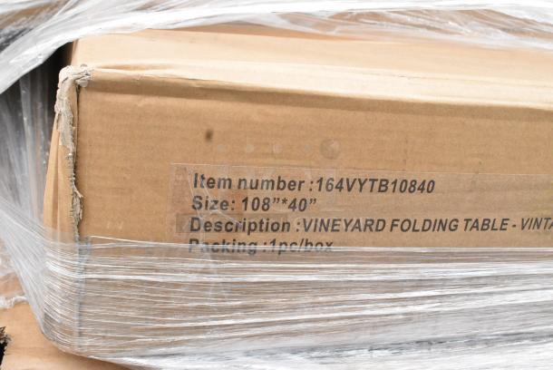8 BRAND NEW SCRATCH AND DENT! Items Including 164VYTBL72RD Lancaster Table & Seating Vineyard Series 6' Round Barrel Brown Outdoor Folding Table, 164VYTB10840 Lancaster Table & Seating Vineyard Series 9' Barrel Brown Outdoor Folding Table. 8 Times Your Bid! May Be Missing Pieces. - Image 4 of 5