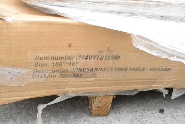 8 BRAND NEW SCRATCH AND DENT! Items Including 164VYTBL72RD Lancaster Table & Seating Vineyard Series 6' Round Barrel Brown Outdoor Folding Table, 164VYTB10840 Lancaster Table & Seating Vineyard Series 9' Barrel Brown Outdoor Folding Table. 8 Times Your Bid! May Be Missing Pieces. - Image 5 of 5