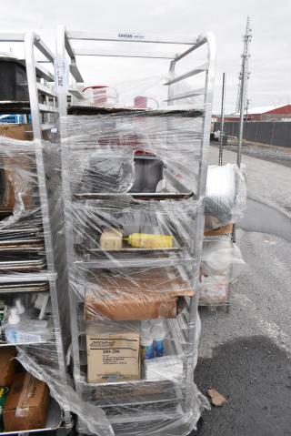 Metal Commercial Pan Transport Rack on Commercial Casters w/ Contents.