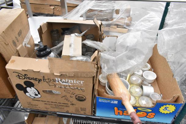 Chrome Finish 3 Tier Wire Shelving Unit w/ Contents Including Lettuce Spinner and Poly Containers. BUYER MUST DISMANTLE. PCI CANNOT DISMANTLE FOR SHIPPING. PLEASE CONSIDER FREIGHT CHARGES. - Image 6 of 11