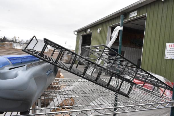 Chrome Finish 3 Tier Wire Shelving Unit w/ Contents Including Lettuce Spinner and Poly Containers. BUYER MUST DISMANTLE. PCI CANNOT DISMANTLE FOR SHIPPING. PLEASE CONSIDER FREIGHT CHARGES. - Image 9 of 11
