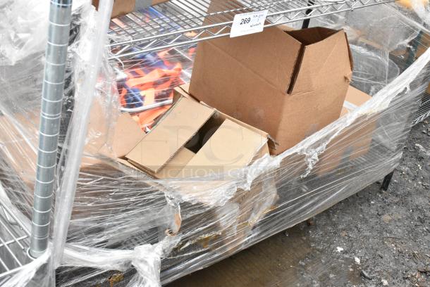 Chrome Finish 3 Tier Wire Shelving Unit w/ Contents Including Boxes. BUYER MUST DISMANTLE. PCI CANNOT DISMANTLE FOR SHIPPING. PLEASE CONSIDER FREIGHT CHARGES. - Image 5 of 11