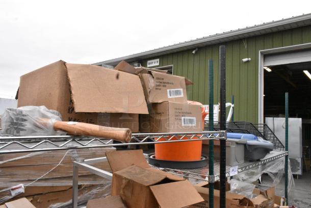 Chrome Finish 3 Tier Wire Shelving Unit w/ Contents Including Boxes. BUYER MUST DISMANTLE. PCI CANNOT DISMANTLE FOR SHIPPING. PLEASE CONSIDER FREIGHT CHARGES. - Image 11 of 11