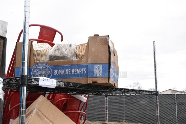 Chrome and Black Finish 3 Tier Wire Shelving Unit w/ Contents Including Dishes. BUYER MUST DISMANTLE. PCI CANNOT DISMANTLE FOR SHIPPING. PLEASE CONSIDER FREIGHT CHARGES. - Image 5 of 13