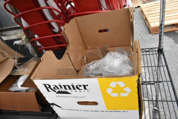Chrome and Black Finish 3 Tier Wire Shelving Unit w/ Contents Including Dishes. BUYER MUST DISMANTLE. PCI CANNOT DISMANTLE FOR SHIPPING. PLEASE CONSIDER FREIGHT CHARGES. - Image 9 of 13