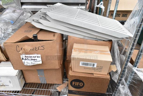 Chrome Finish 3 Tier Wire Shelving Unit w/ Contents Including Poly Beverage Tumbler and Dishes. BUYER MUST DISMANTLE. PCI CANNOT DISMANTLE FOR SHIPPING. PLEASE CONSIDER FREIGHT CHARGES. - Image 9 of 12