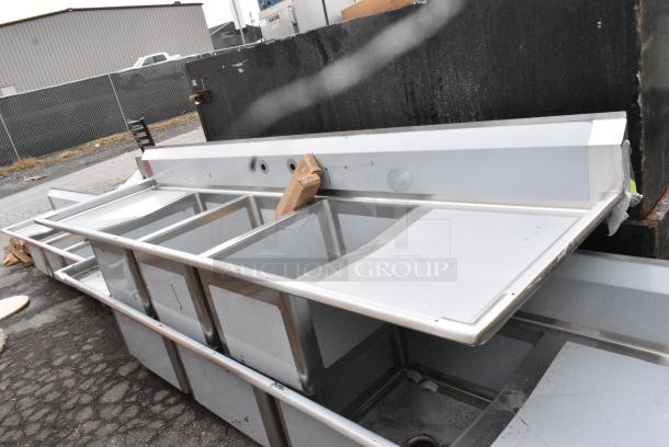 BRAND NEW SCRATCH AND DENT! Regency 600S31824224 16 Gauge Stainless Steel Three Compartment Commercial Sink with Galvanized Steel Legs and 2 Drainboards. - Image 2 of 8