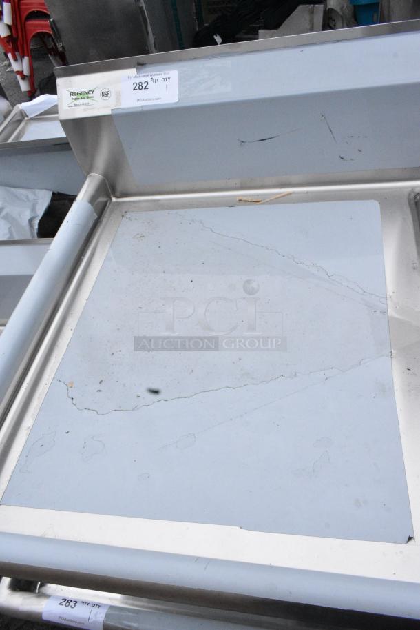 BRAND NEW SCRATCH AND DENT! Regency 600S31824224 16 Gauge Stainless Steel Three Compartment Commercial Sink with Galvanized Steel Legs and 2 Drainboards. - Image 7 of 8
