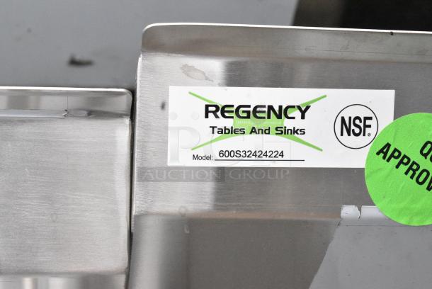 BRAND NEW SCRATCH AND DENT! Regency 600S32424224 16 Gauge Stainless Steel Three Compartment Commercial Sink with Galvanized Steel Legs and 2 Drainboards. No Legs. - Image 6 of 6