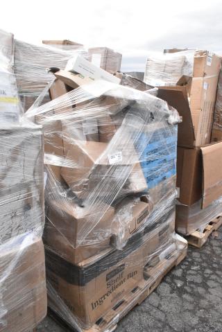24 BRAND NEW SCRATCH AND DENT! Items Including 176IB200 Baker's Lane 12.6 Gallon / 200 Cup Shelf Ingredient Bin with Flip Lid, Label Sheet, and Scoop, Libbey 3282VCP37 Cidra 13 oz. Customizable Rocks / Double Old Fashioned Glass, 456302 Carlisle 2.9 oz. White SAN Plastic Creamer - 36/Case, 164TS1800 Lancaster Table & Seating 18" Cast Iron Table Base Spider. 24 Times Your Bid! May Be Missing Pieces.