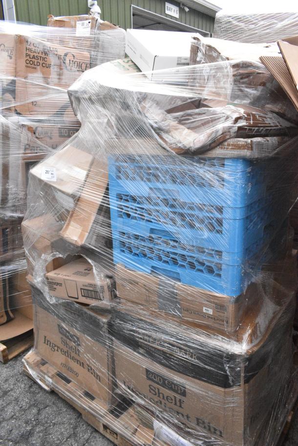 24 BRAND NEW SCRATCH AND DENT! Items Including 176IB200 Baker's Lane 12.6 Gallon / 200 Cup Shelf Ingredient Bin with Flip Lid, Label Sheet, and Scoop, Libbey 3282VCP37 Cidra 13 oz. Customizable Rocks / Double Old Fashioned Glass, 456302 Carlisle 2.9 oz. White SAN Plastic Creamer - 36/Case, 164TS1800 Lancaster Table & Seating 18" Cast Iron Table Base Spider. 24 Times Your Bid! May Be Missing Pieces. - Image 2 of 14