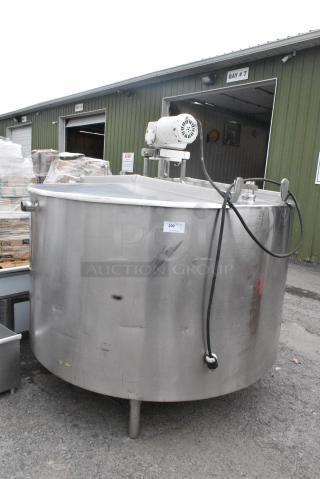 Chester-Jensen Batch Stainless Steel Commercial Floor Style 500 Gallon Jacketed Mix Tank w/ Hinge Lid.