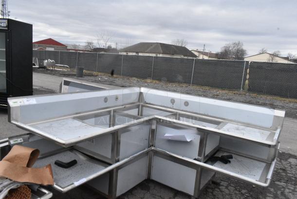 BRAND NEW SCRATCH AND DENT! Regency 600S3242424C Stainless Steel Commercial L Shaped 3 Bay Sink w/ Dual Drain Boards. Bays 24x24x14. Drain Boards 22x25 - Image 1 of 8