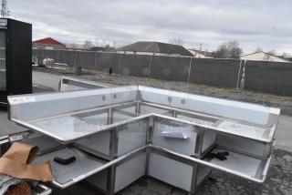 BRAND NEW SCRATCH AND DENT! Regency 600S3242424C Stainless Steel Commercial L Shaped 3 Bay Sink w/ Dual Drain Boards. Bays 24x24x14. Drain Boards 22x25