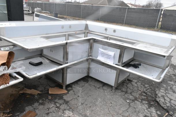 BRAND NEW SCRATCH AND DENT! Regency 600S3242424C Stainless Steel Commercial L Shaped 3 Bay Sink w/ Dual Drain Boards. Bays 24x24x14. Drain Boards 22x25 - Image 2 of 6