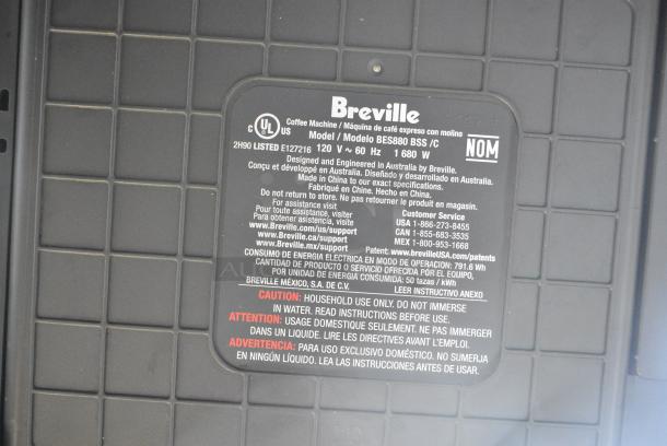 LIKE NEW! Breville BES880 BSS /C Countertop Espresso Machine. 120 Volts, 1 Phase. - Image 9 of 17