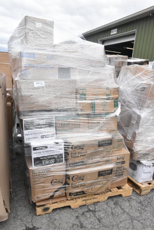 35 BRAND NEW SCRATCH AND DENT! Items Including 394345XL Noble NexGen Powder-Free Disposable Black Hybrid 3 Mil Thick Gloves - Extra Large - 1000/Case, 500CC16 Choice Clear PET Customizable Plastic Cold Cup - 16 oz. - 1000/Case, 612605070 Choice Full Size Foil Steam Table Pan Deep 3 3/8" Depth - Full Size Deep - 50/Case, 395TO993 EcoChoice 9" x 9" x 3" Compostable Sugarcane / Bagasse 3 Compartment Takeout Container - 200/Case, 395RP10 EcoChoice Compostable No PFAS Added Bamboo / Bagasse 10" Plate 3 Compartment - 500/Case, 612509L LID 9" FOIL LAM BOARD 500. 35 Times Your Bid! - Image 1 of 11