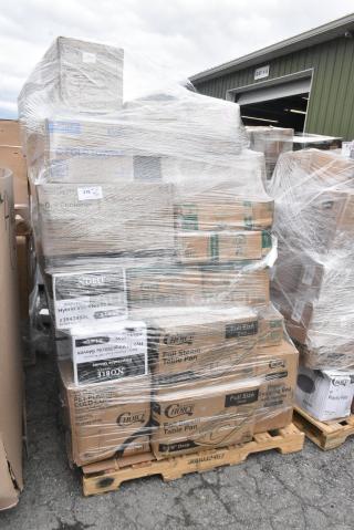 35 BRAND NEW SCRATCH AND DENT! Items Including 394345XL Noble NexGen Powder-Free Disposable Black Hybrid 3 Mil Thick Gloves - Extra Large - 1000/Case, 500CC16 Choice Clear PET Customizable Plastic Cold Cup - 16 oz. - 1000/Case, 612605070 Choice Full Size Foil Steam Table Pan Deep 3 3/8" Depth - Full Size Deep - 50/Case, 395TO993 EcoChoice 9" x 9" x 3" Compostable Sugarcane / Bagasse 3 Compartment Takeout Container - 200/Case, 395RP10 EcoChoice Compostable No PFAS Added Bamboo / Bagasse 10" Plate 3 Compartment - 500/Case, 612509L LID 9" FOIL LAM BOARD 500. 35 Times Your Bid!