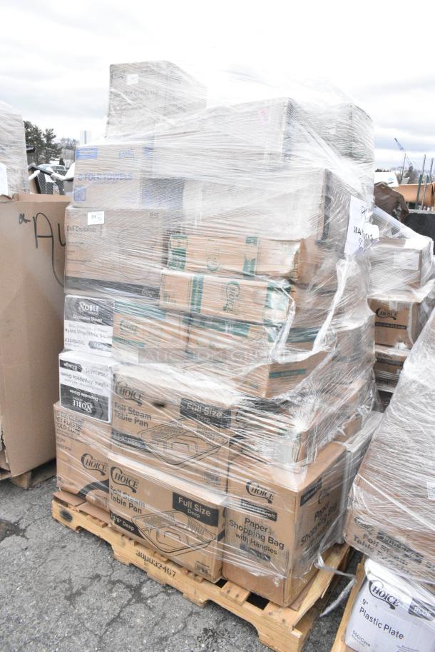 35 BRAND NEW SCRATCH AND DENT! Items Including 394345XL Noble NexGen Powder-Free Disposable Black Hybrid 3 Mil Thick Gloves - Extra Large - 1000/Case, 500CC16 Choice Clear PET Customizable Plastic Cold Cup - 16 oz. - 1000/Case, 612605070 Choice Full Size Foil Steam Table Pan Deep 3 3/8" Depth - Full Size Deep - 50/Case, 395TO993 EcoChoice 9" x 9" x 3" Compostable Sugarcane / Bagasse 3 Compartment Takeout Container - 200/Case, 395RP10 EcoChoice Compostable No PFAS Added Bamboo / Bagasse 10" Plate 3 Compartment - 500/Case, 612509L LID 9" FOIL LAM BOARD 500. 35 Times Your Bid! - Image 2 of 11