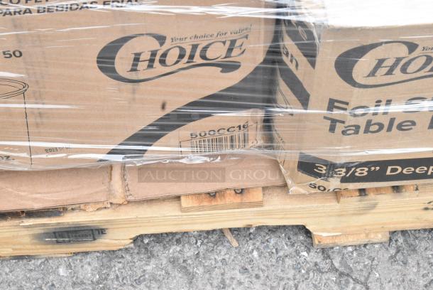 35 BRAND NEW SCRATCH AND DENT! Items Including 394345XL Noble NexGen Powder-Free Disposable Black Hybrid 3 Mil Thick Gloves - Extra Large - 1000/Case, 500CC16 Choice Clear PET Customizable Plastic Cold Cup - 16 oz. - 1000/Case, 612605070 Choice Full Size Foil Steam Table Pan Deep 3 3/8" Depth - Full Size Deep - 50/Case, 395TO993 EcoChoice 9" x 9" x 3" Compostable Sugarcane / Bagasse 3 Compartment Takeout Container - 200/Case, 395RP10 EcoChoice Compostable No PFAS Added Bamboo / Bagasse 10" Plate 3 Compartment - 500/Case, 612509L LID 9" FOIL LAM BOARD 500. 35 Times Your Bid! - Image 6 of 11