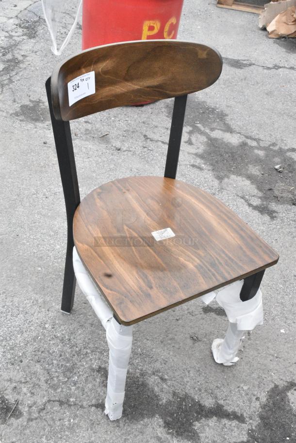 BRAND NEW SCRATCH AND DENT! Black Metal Dining Height Chair w/ Wooden Seat - Image 2 of 5