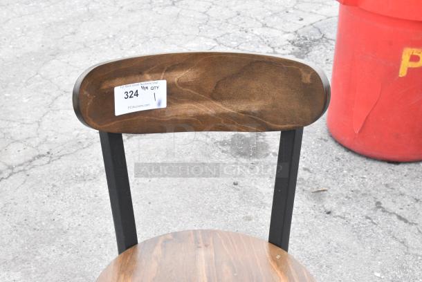 BRAND NEW SCRATCH AND DENT! Black Metal Dining Height Chair w/ Wooden Seat - Image 4 of 5
