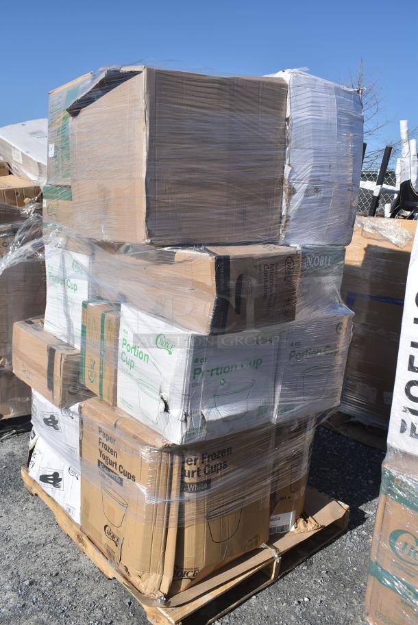 26 BRAND NEW! Boxes Including 394365L Noble Products Powder-Free Disposable Clear Vinyl Gloves for Foodservice - Large - 1000/Case,130BKFKSNSPH Choice Black Heavy Weight Wrapped Polystyrene Plastic Cutlery Pack with Napkin and Salt and Pepper Packets - 500/Case, 129MCR38B Choice 38 oz. Black 7" Round Microwavable Heavy Weight Container with Lid - 150/Case, 395RP09 EcoChoice No PFAS Added Bamboo / Bagasse Blend 9" Plate - 500/Case, 130BKFKSNSPX500 Choice Black Extra Heavy Weight Wrapped Polystyrene Plastic Cutlery Pack with Napkin and Salt and Pepper Packets - 500/Case, BWKTRANSCUP7CT 7 OZ TRANSLUCENT PLASTIC CUP 2500/CS, 127P400C Choice 4 oz. Clear Plastic Souffle Cup / Portion Cup - 2500/Case, 760IC16W Choice 16 oz. White Paper Frozen Yogurt / Soup / Food Cup - 1000/Case. 26 Times Your Bid! - Image 2 of 19