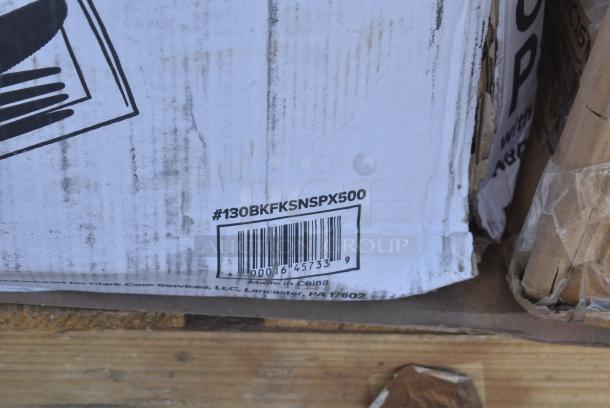 26 BRAND NEW! Boxes Including 394365L Noble Products Powder-Free Disposable Clear Vinyl Gloves for Foodservice - Large - 1000/Case,130BKFKSNSPH Choice Black Heavy Weight Wrapped Polystyrene Plastic Cutlery Pack with Napkin and Salt and Pepper Packets - 500/Case, 129MCR38B Choice 38 oz. Black 7" Round Microwavable Heavy Weight Container with Lid - 150/Case, 395RP09 EcoChoice No PFAS Added Bamboo / Bagasse Blend 9" Plate - 500/Case, 130BKFKSNSPX500 Choice Black Extra Heavy Weight Wrapped Polystyrene Plastic Cutlery Pack with Napkin and Salt and Pepper Packets - 500/Case, BWKTRANSCUP7CT 7 OZ TRANSLUCENT PLASTIC CUP 2500/CS, 127P400C Choice 4 oz. Clear Plastic Souffle Cup / Portion Cup - 2500/Case, 760IC16W Choice 16 oz. White Paper Frozen Yogurt / Soup / Food Cup - 1000/Case. 26 Times Your Bid! - Image 16 of 19