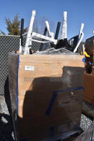 8 BRAND NEW! Boxes Including 750UMB41018 Waterloo 10" x 14" x 10" 18 Gauge Stainless Steel Four Compartment Undermount Sink, Black Tolix Style Chair, Black Metal Bar Height Chairs. 8 Times Your Bid!