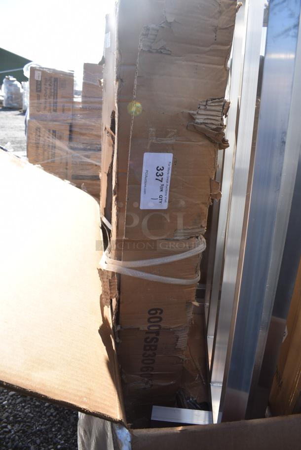 BRAND NEW SCRATCH AND DENT! Regency 600TSB3060S 30" x 60" 16-Gauge Stainless Steel Commercial Work Table with 4" Backsplash and Undershelf. May Be Missing Pieces. - Image 1 of 2