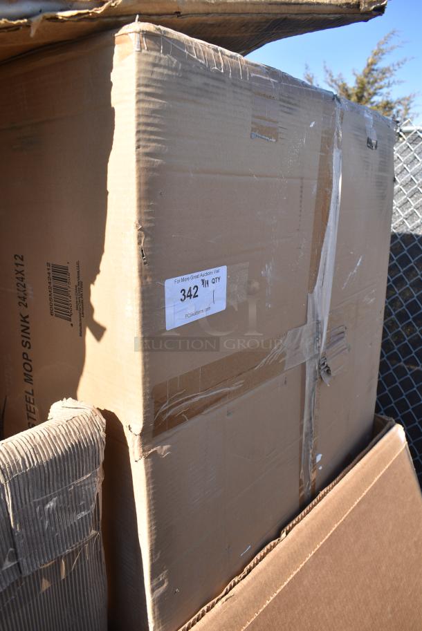 BRAND NEW SCRATCH AND DENT! Regency 600SM242412 29" 16-Gauge Stainless Steel One Compartment Floor Mop Sink - 24" x 24" x 12" Bowl. May Be Missing Pieces. - Image 1 of 2