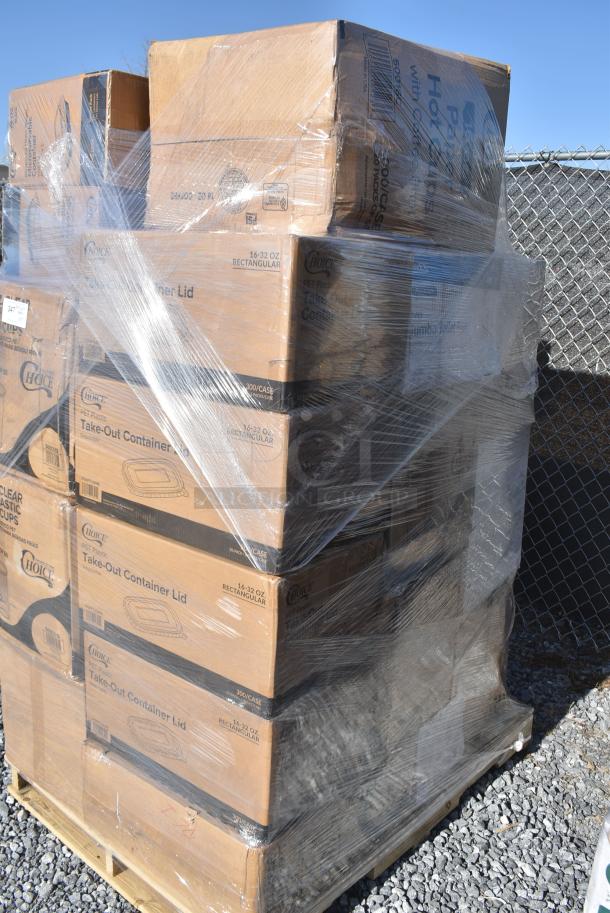 27 BRAND NEW! Items Including Four 795KFTL32SPE Choice 16-32 oz. Rectangular PET Take-Out Lid - 300/Case, Two 500CC12 Choice Clear PET Customizable Plastic Cold Cup - 12 oz. - 1000/Case, 5002TPJPREM Lavex Premium 2-Ply 720' Universal Jumbo Toilet Paper Roll with 9" Diameter - 12/Case, 50016C Choice 16 oz. Coffee Print Poly Paper Hot Cup - 1000/Case, 795KFTL32SPE Choice 16-32 oz. Rectangular PET Take-Out Lid - 300/Case, 500CC10 Choice 10 oz. Clear PET Plastic Cold Cup - 1000/Case,129MCS24B Choice 24 oz. Black Rectangular Microwavable Heavy Weight Container with Lid 8" x 5 1/4" x 2" - 150/Case. 27 Times Your Bid! - Image 3 of 12