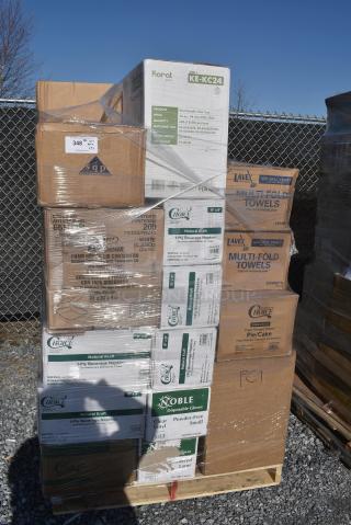 32 BRAND NEW! Items Including Two 500MFTN Lavex Natural Brown Kraft M-Fold (Multifold) Towel - 4000/Case, Four 5001BNAPNAT EcoChoice 1-Ply Natural Kraft Beverage / Cocktail Napkin - 4000/Case, 182RRF14 Choice 10" x 14" Plastic Food Bag On A Roll - 1000/Case, 5002CPTE Lavex 2-Ply White Center Pull Paper Towel 510' Roll - 6/Case, 760FF12 Choice 12 oz. French Fry Cup - 1000/Case, 433HSLCPIE Choice Clear Hinged Slice Container with Lid. 32 Times Your Bid!