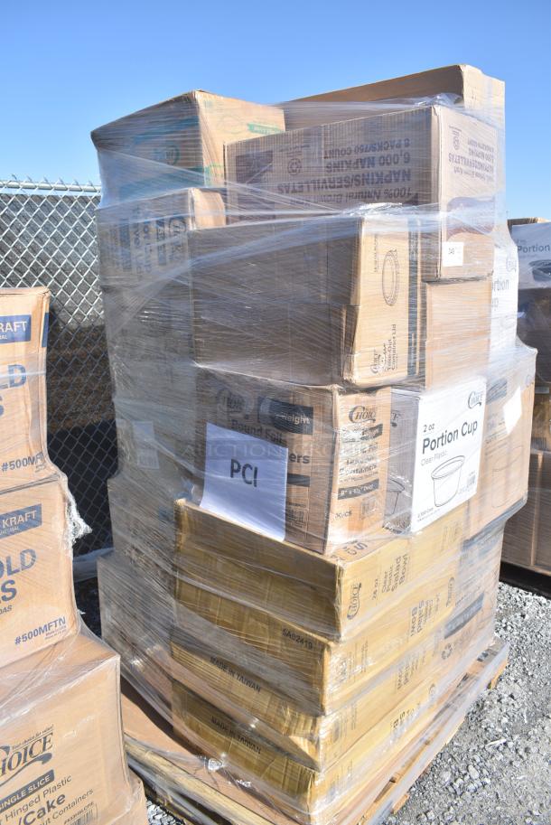 30 BRAND NEW! Items Including Four 127SB24COMBO Choice 24 oz. Clear Plastic Salad Bowl with Lid - 150/Case, Two 127P2C Choice 2 oz Portion Cups, 760SOUP8KFT EcoChoice 8 oz. Kraft Paper Food Cup with Vented Lid - 250/Case, 43302CUPC Choice 2-Compartment Clear OPS Plastic Jumbo Cupcake / Muffin Container - 250/Case, 795KFT50RNPE Choice 50 oz. Round Kraft PE-Lined Microwavable Take-Out Container 7 5/16" x 3" - 300/Case, 127SB24COMBO Choice 24 oz. Clear Plastic Salad Bowl with Lid - 150/Case. 30 Times Your Bid! - Image 2 of 13