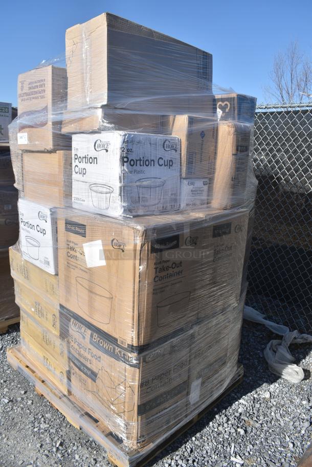 30 BRAND NEW! Items Including Four 127SB24COMBO Choice 24 oz. Clear Plastic Salad Bowl with Lid - 150/Case, Two 127P2C Choice 2 oz Portion Cups, 760SOUP8KFT EcoChoice 8 oz. Kraft Paper Food Cup with Vented Lid - 250/Case, 43302CUPC Choice 2-Compartment Clear OPS Plastic Jumbo Cupcake / Muffin Container - 250/Case, 795KFT50RNPE Choice 50 oz. Round Kraft PE-Lined Microwavable Take-Out Container 7 5/16" x 3" - 300/Case, 127SB24COMBO Choice 24 oz. Clear Plastic Salad Bowl with Lid - 150/Case. 30 Times Your Bid! - Image 3 of 13